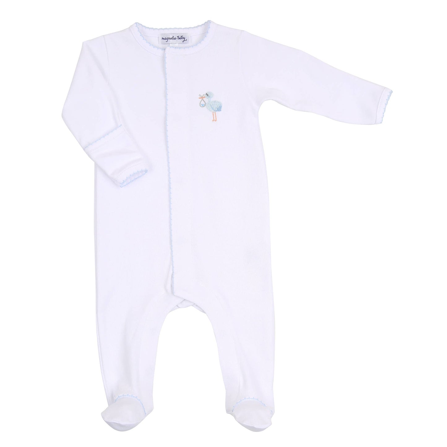 Tiny Stork Blue Emb Footie - Einstein's Attic