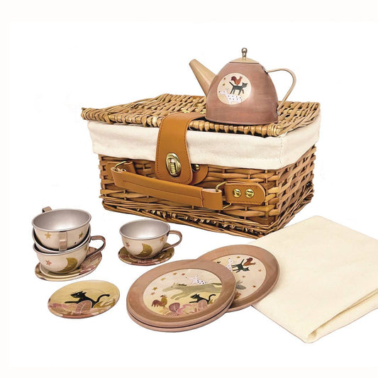 Tin Tea Set In a Wicker Case-Musicians of Bremen