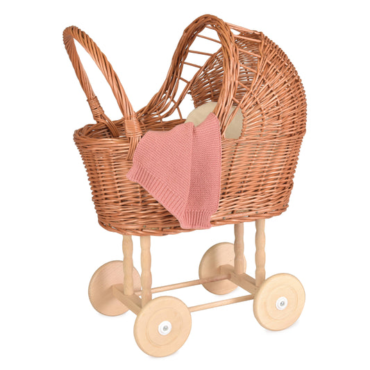 Wicker Pram with Knitted Blanket - Einstein's Attic