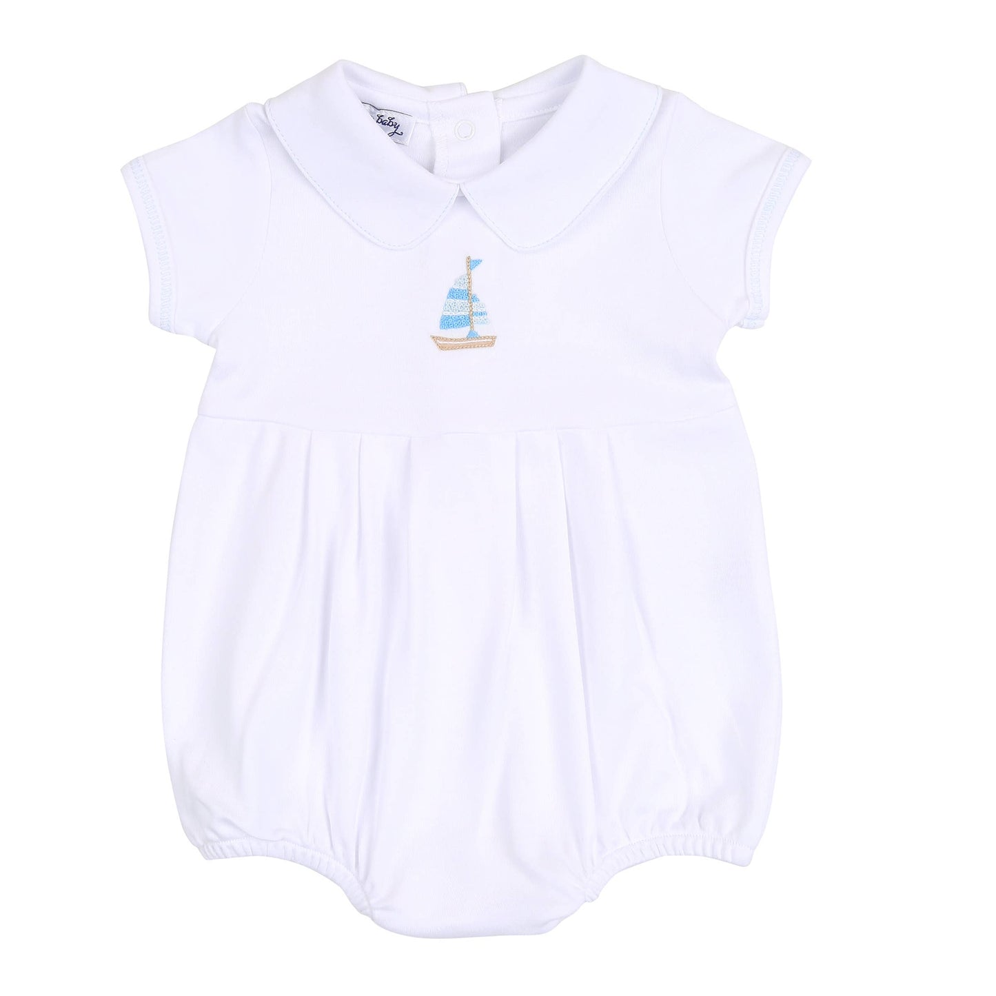 Tiny Sailboat Blue Emb Collared Boy Bubble - Einstein's Attic
