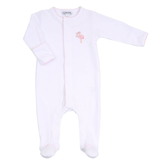 Tiny Stork Pink Emb Footie - Einstein's Attic