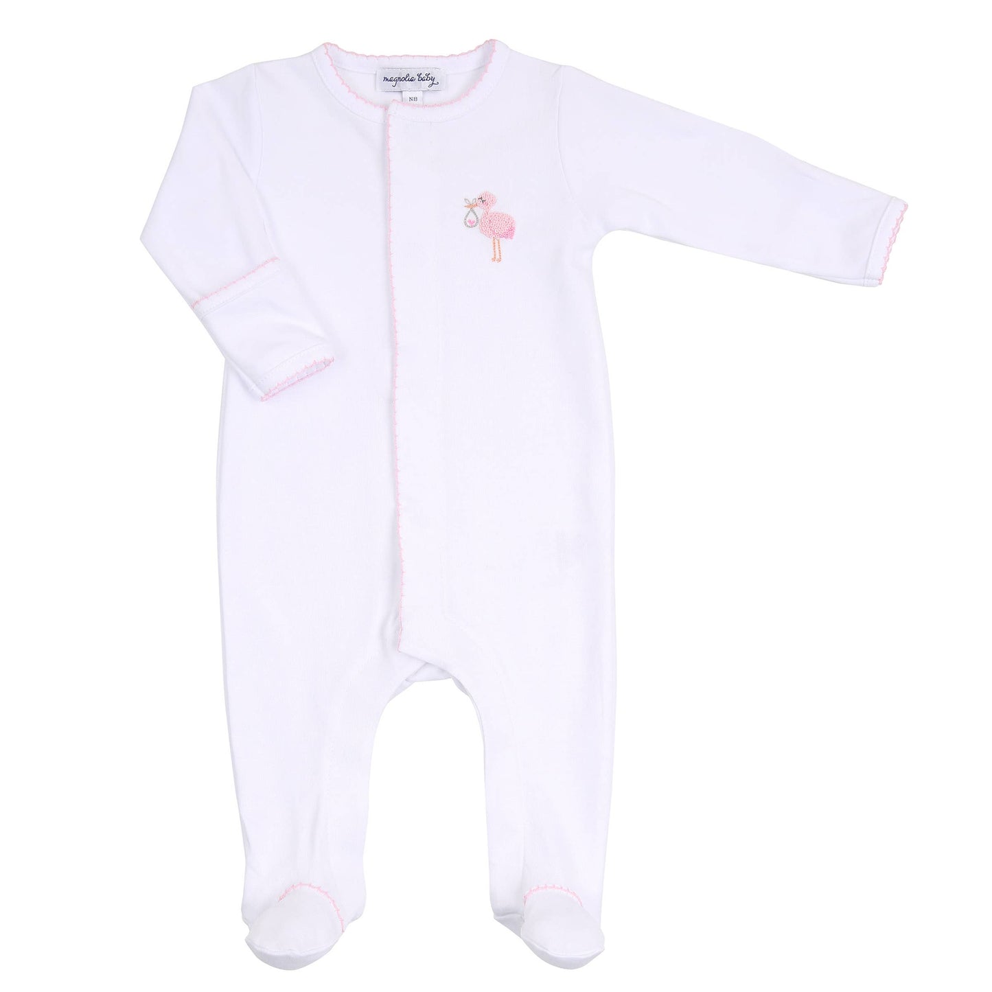 Tiny Stork Pink Emb Footie - Einstein's Attic