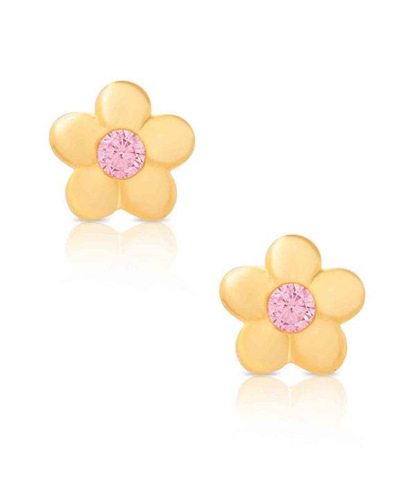 Flower CZ Stud Earrings In 18K Gold Over Sterling Silver - Einstein's Attic