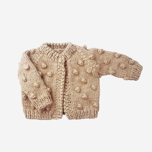 Popcorn Cardigan, Latte | Hand Knit Kids Sweater - Einstein's Attic
