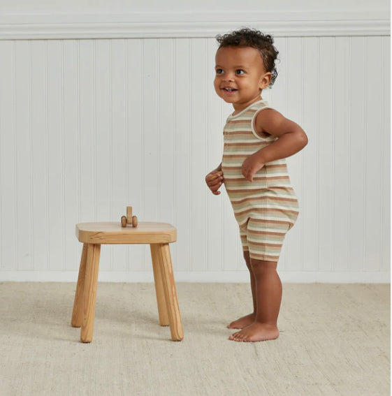 Quincy Mae RIBBED HENLEY ROMPER | SUMMER STRIPE