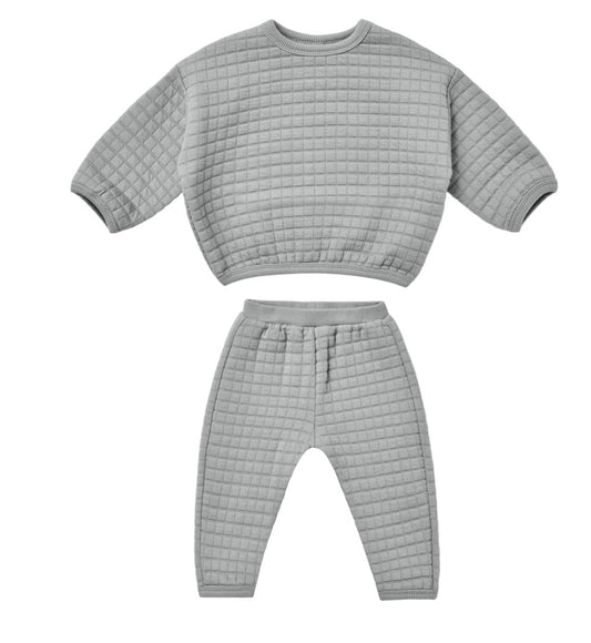 6-12m Quincy Mae Quilted SWEATER + PANT SET || Dusty Blue
