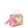 Straw Butterfly Pearl Top Handle Crossbody Bag