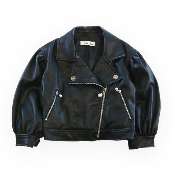 Lantern Slv Leather Jacket: BLACK