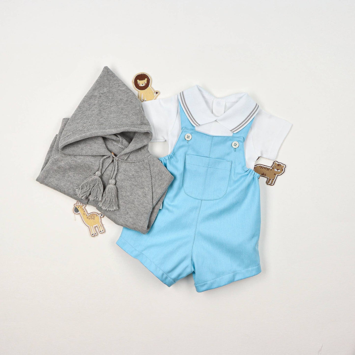 Cotton Baby Bodysuit Onesie with Polo-Style Collar: 6-12M / Long Sleeve / Light Blue