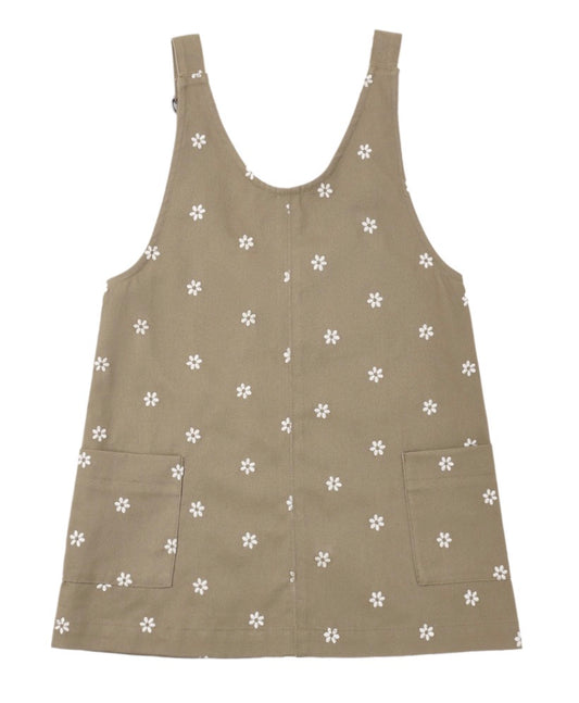 V-NECK OVERALL DRESS EMBROIDERED DAISIES