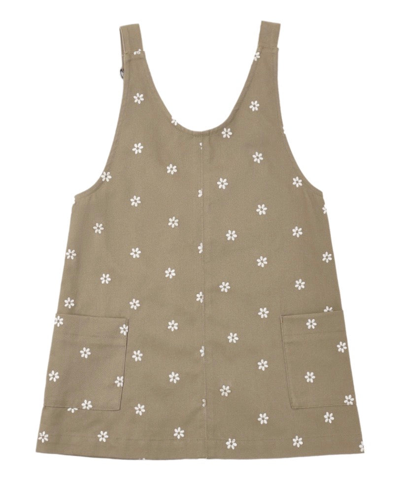 V-NECK OVERALL DRESS EMBROIDERED DAISIES