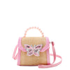 Straw Butterfly Pearl Top Handle Crossbody Bag