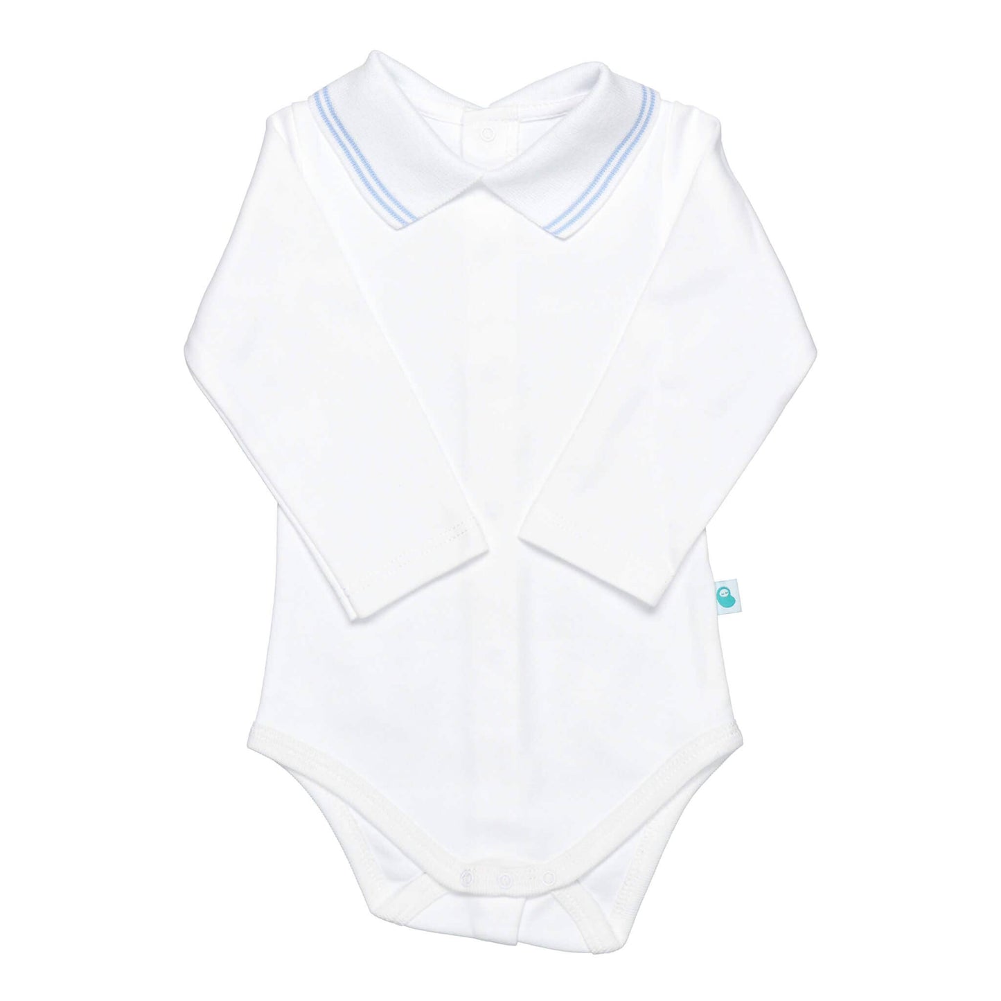 Cotton Baby Bodysuit Onesie with Polo-Style Collar: 0-1M / Short Sleeve / Light Blue