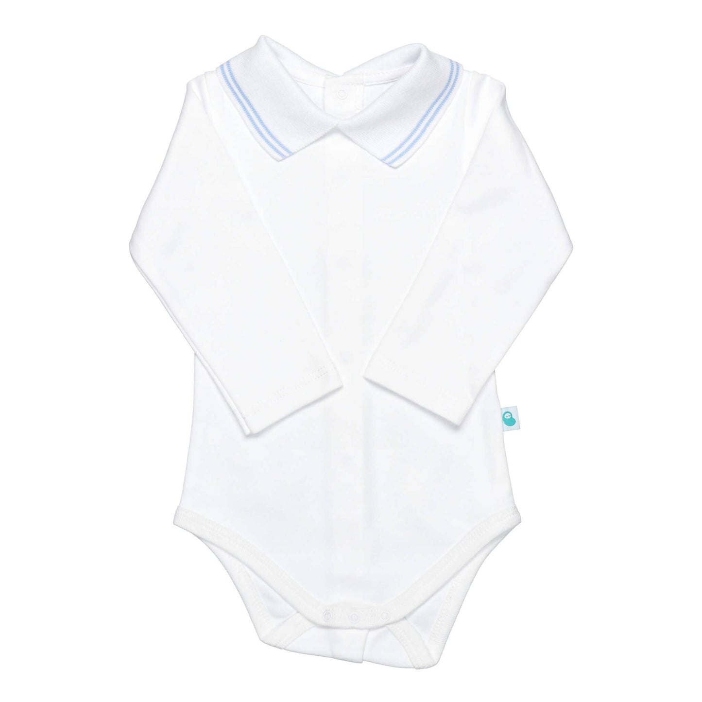 Cotton Baby Bodysuit Onesie with Polo-Style Collar: 12-18M / Short Sleeve / Light Blue