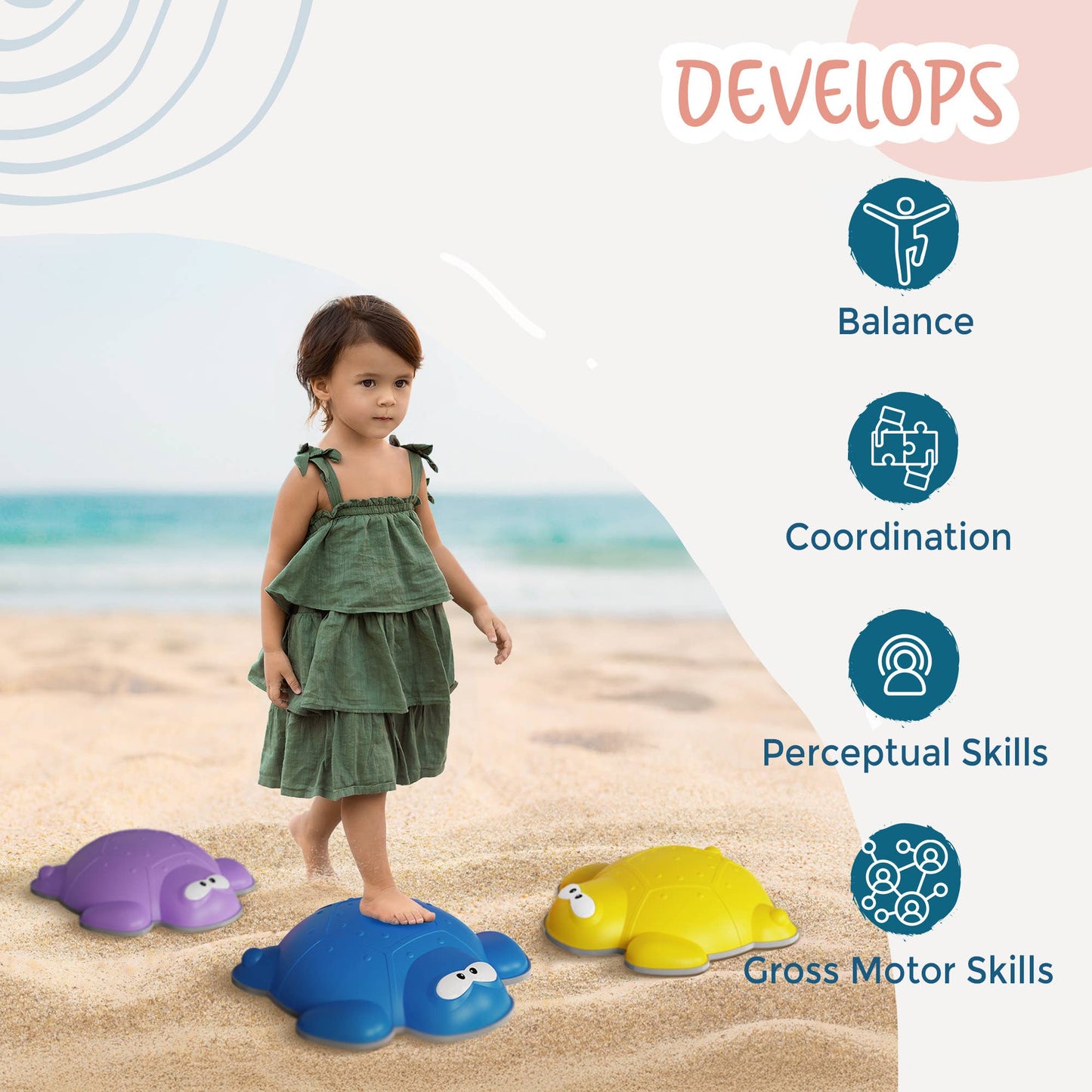 Kinderific Turtle Shaped Stepping Stones, 6 Piece Set, Multi