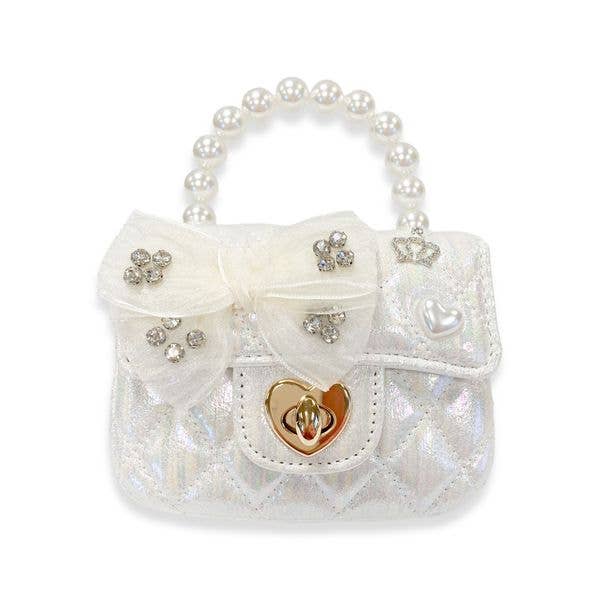 Embellished Bow Shiny Quilted Purse: Pink