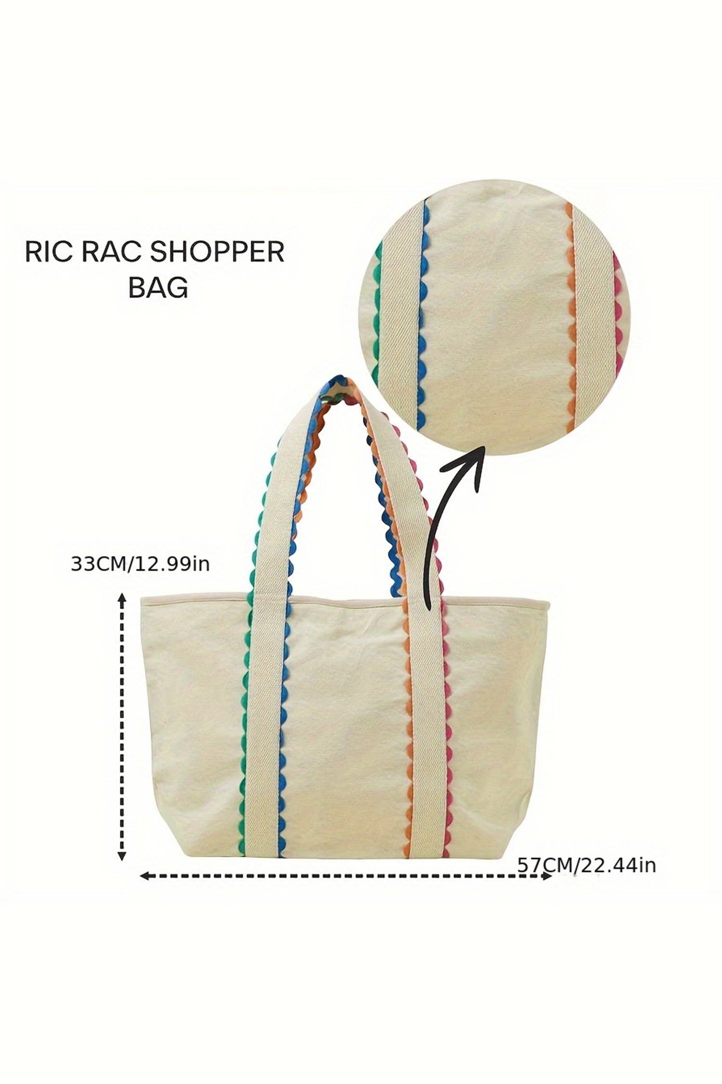 Color Block Ricrac Canvas Tote Bag