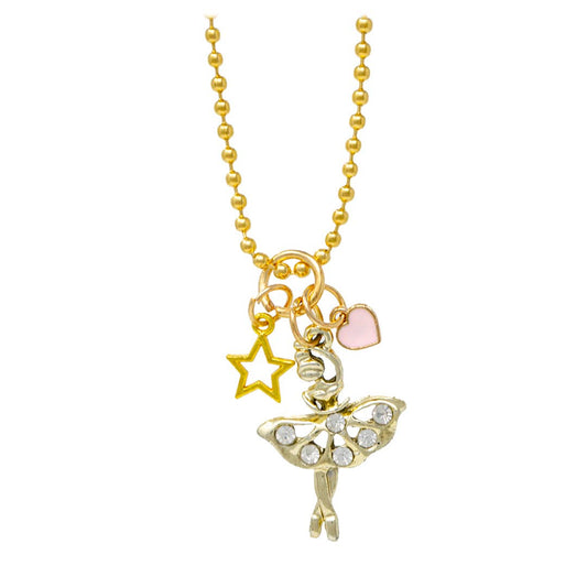 Ballerina, Heart & Stars Gold Charm Necklace By ZOMI GEMS