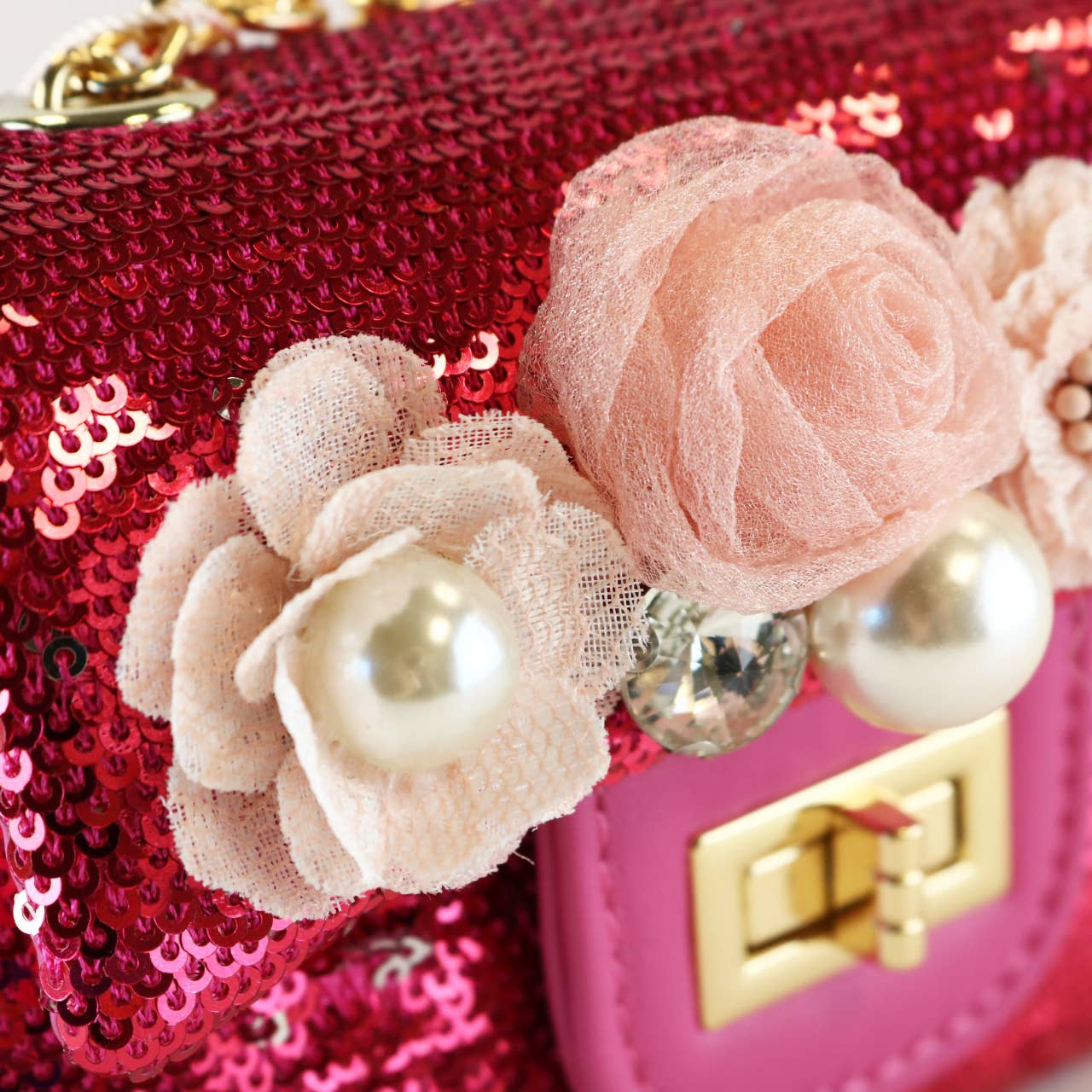 Floral Appliques Sequin Purse Silver