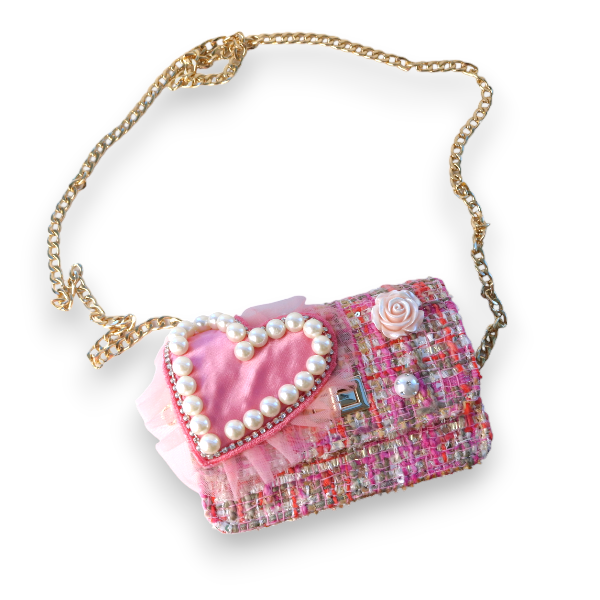 Big Heart Tweed Purse: Fuchsia