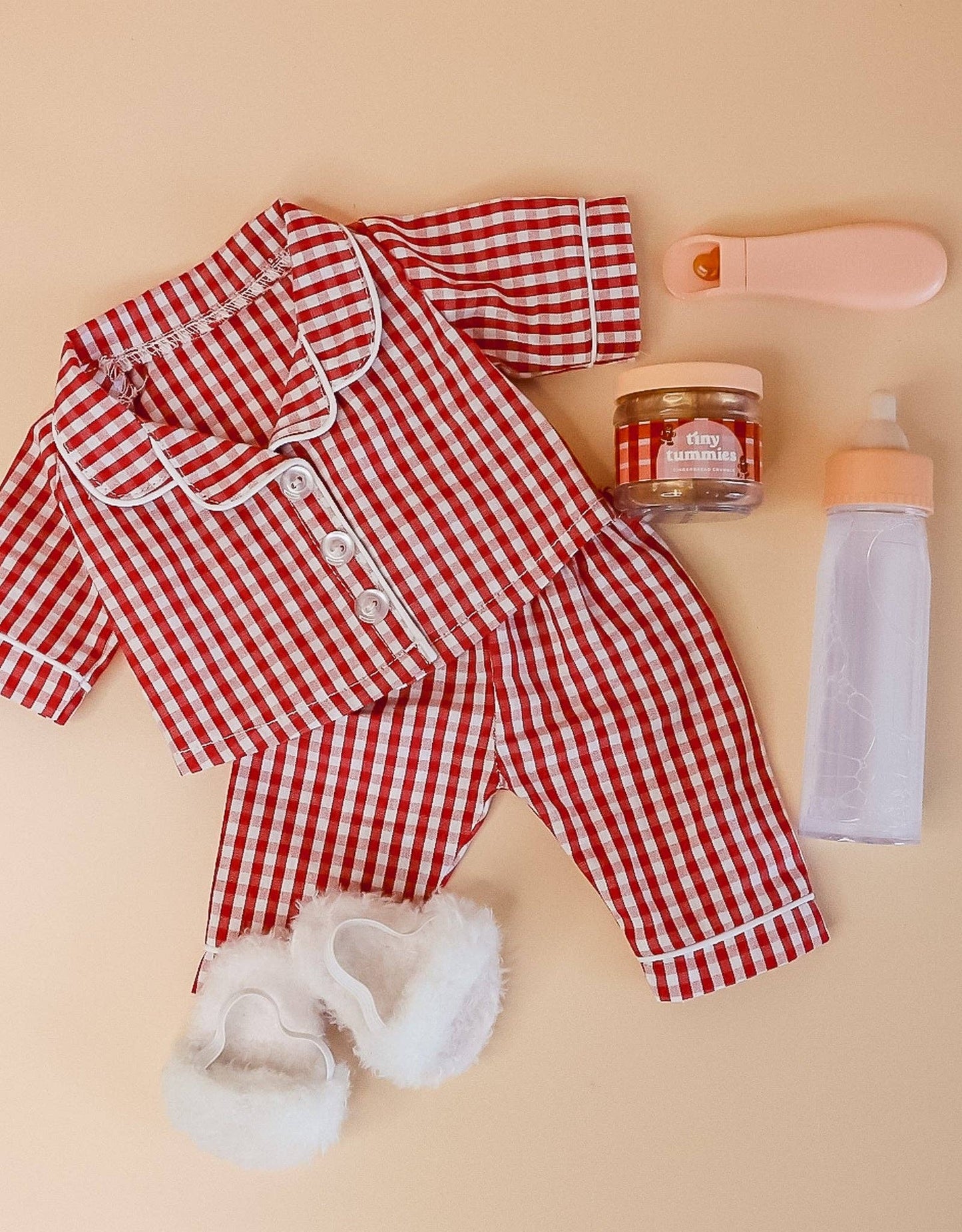 12” Doll Pajamas, slippers, milk and gingerbread mash -