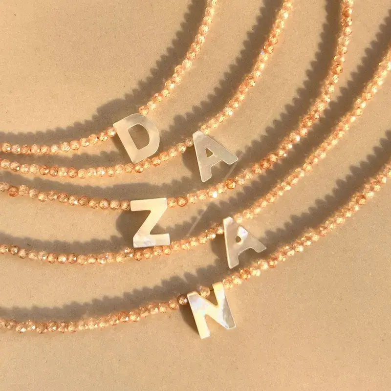 Beaded Initial Letter Shell Pendant Necklace Summer