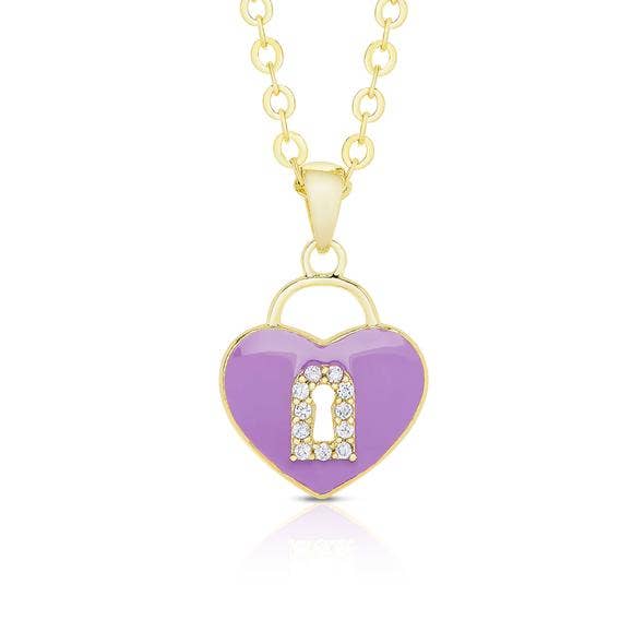 Heart Lock Pendant With CZ: Pink