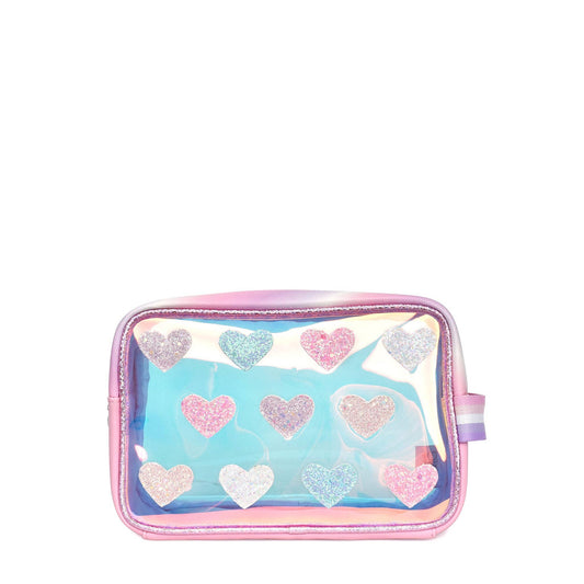 Glitter Heart-Patched Clear Pouch