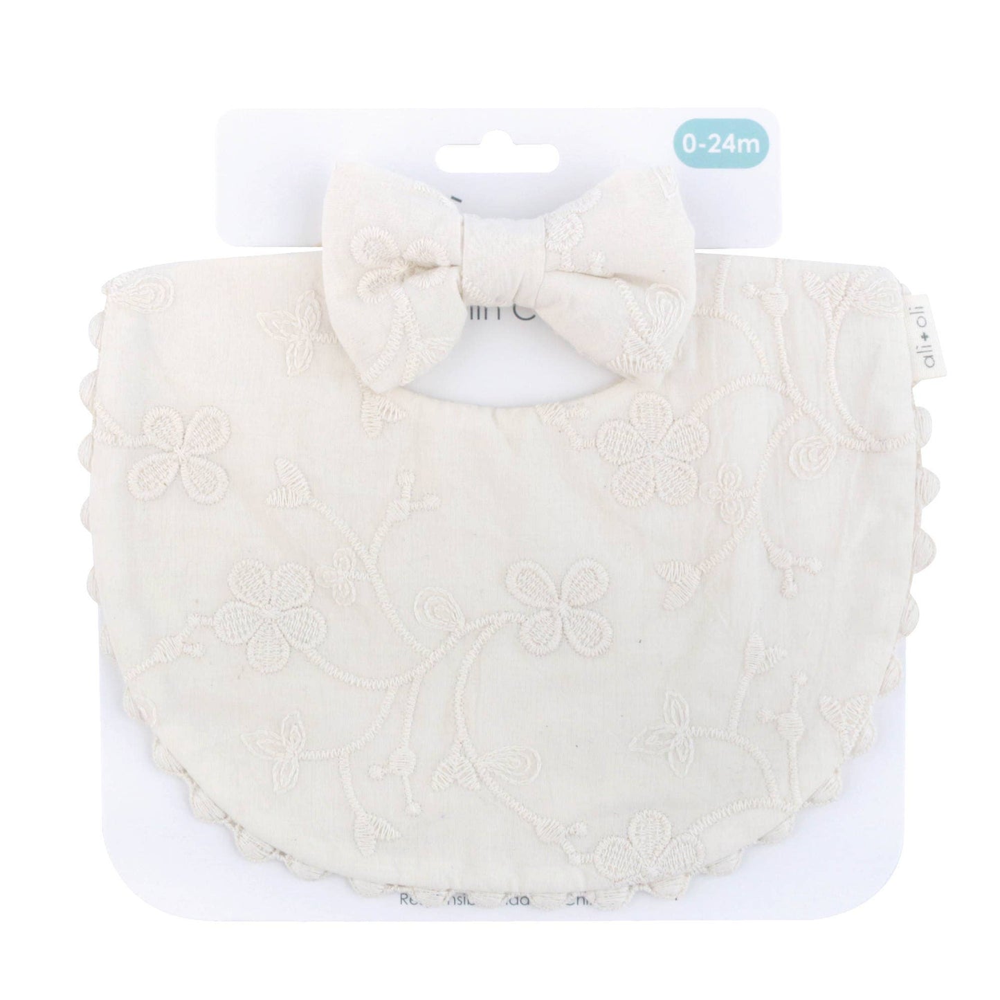 Cotton Baby Bib Double-Sided (Embroidered Flowers & Bow)