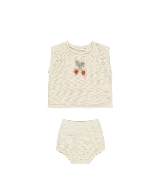 Scallop Knit Baby Set Cherry