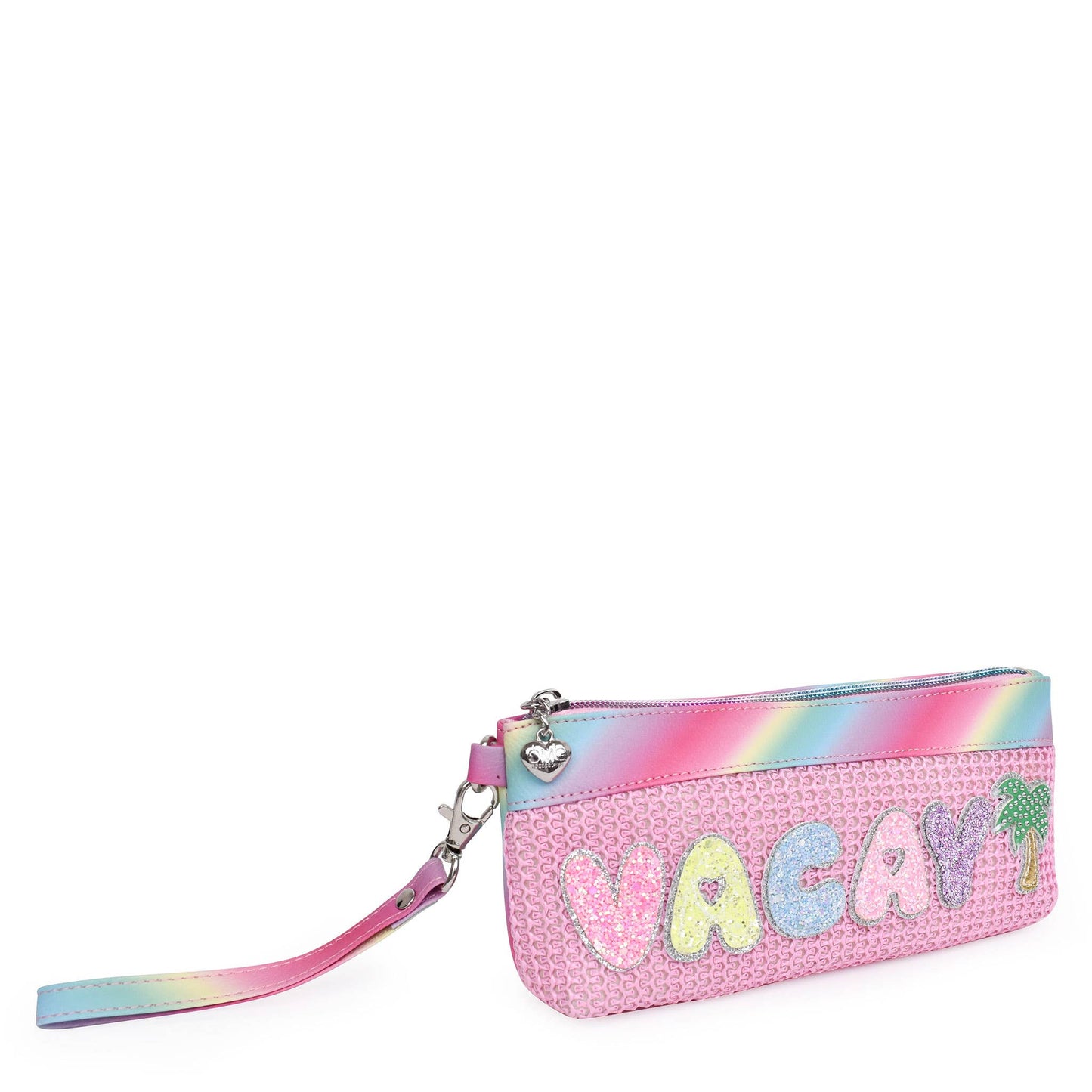 'Vacay' Pink Straw Slim Pencil Pouch Wristlet