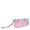 'Vacay' Pink Straw Slim Pencil Pouch Wristlet