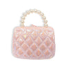 Embellished Bow Shiny Quilted Purse: Pink