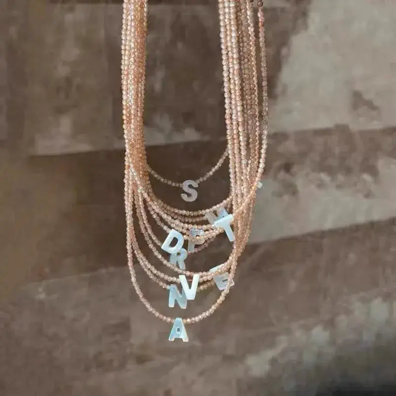 Beaded Initial Letter Shell Pendant Necklace Summer