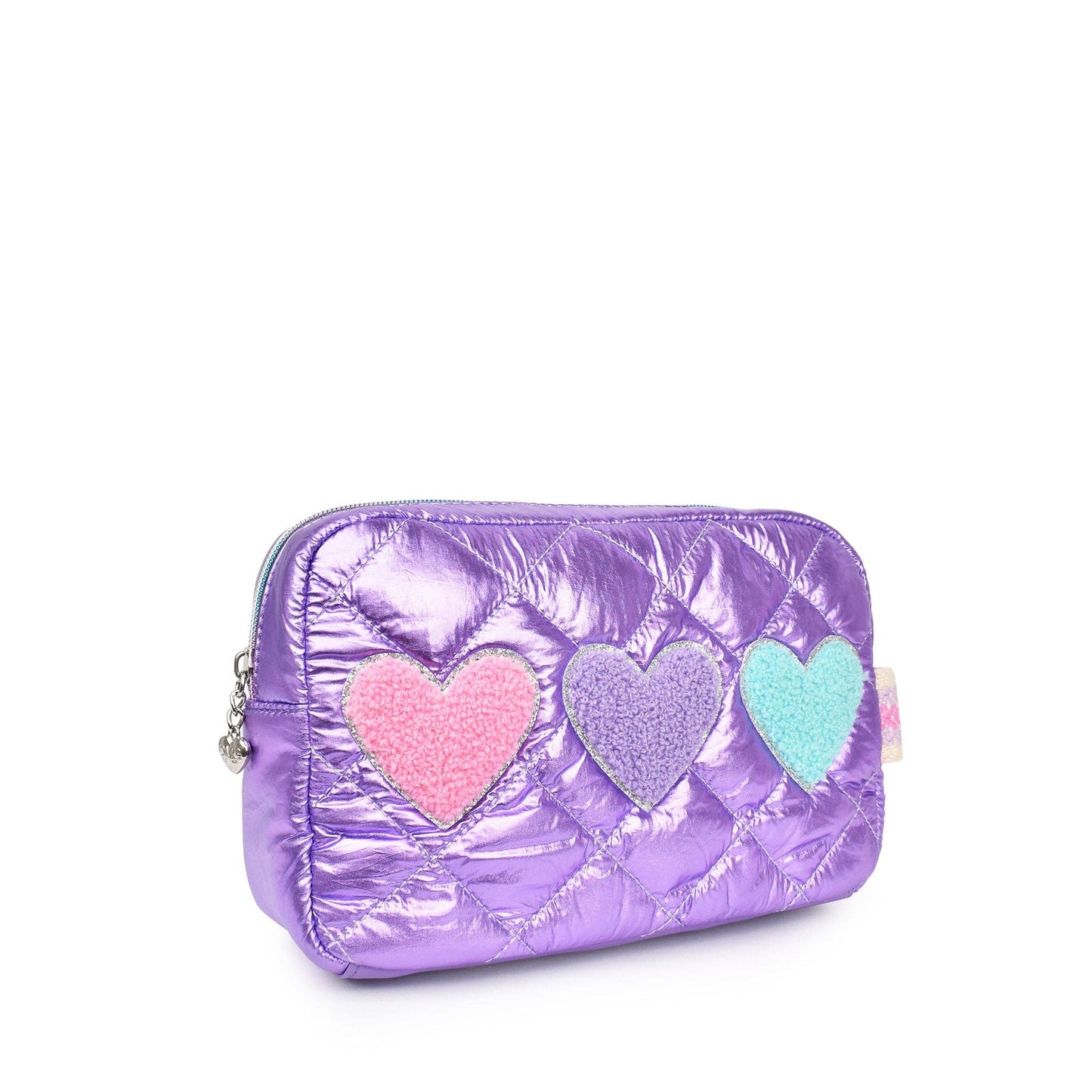 Metallic Quilted Heart-Patched Pouch