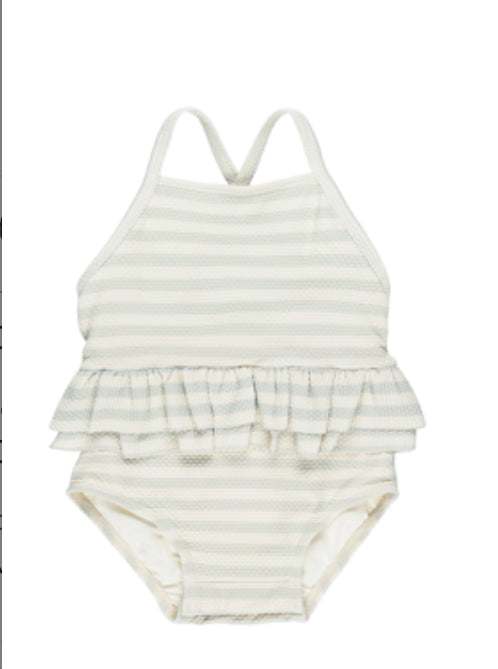 Swim- Ruffled One Piece Mint Stripe