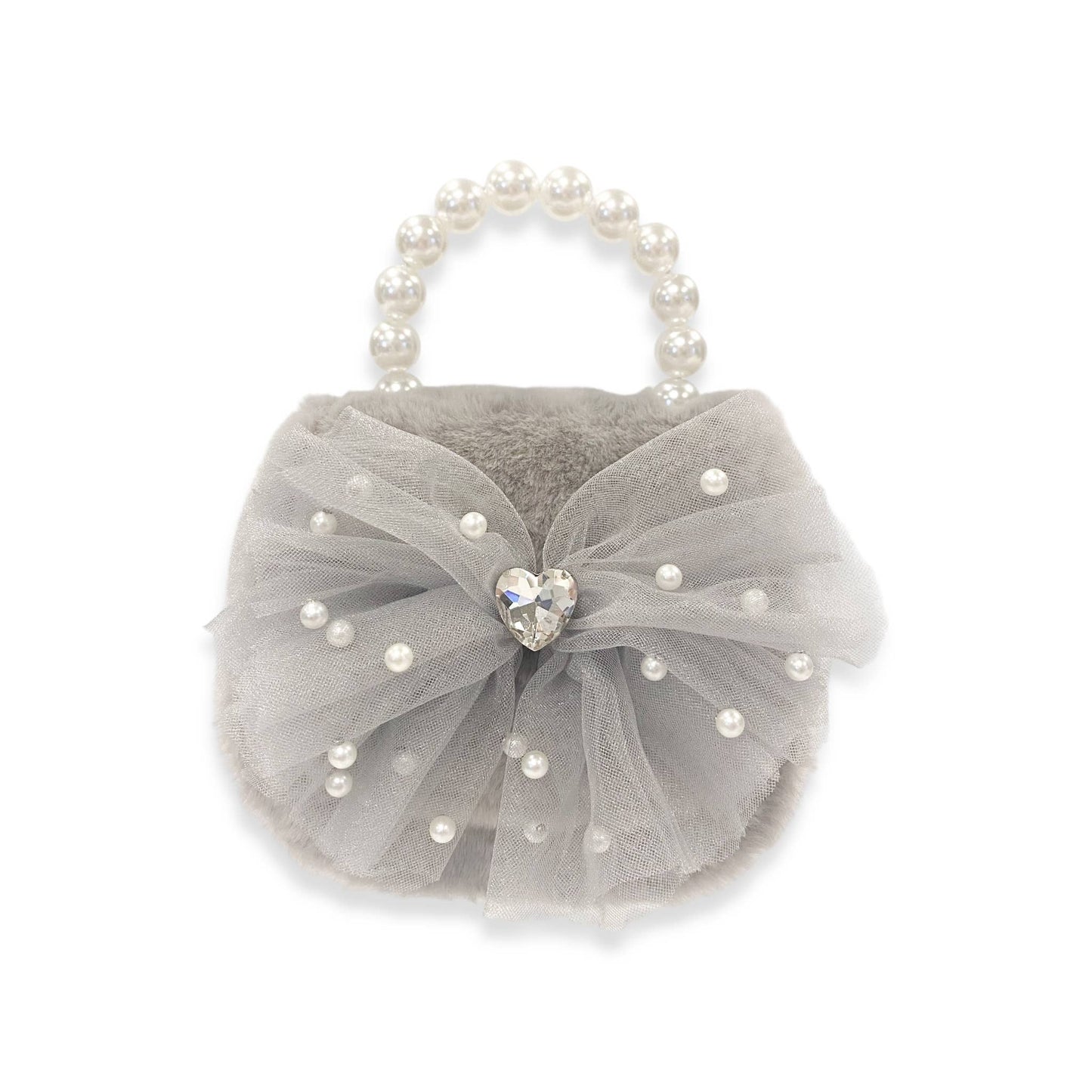 Mesh Bow Furry Purse Beige