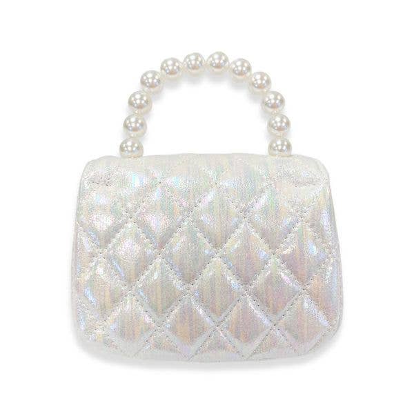 Embellished Bow Shiny Quilted Purse: Pink