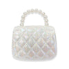 Embellished Bow Shiny Quilted Purse: Pink