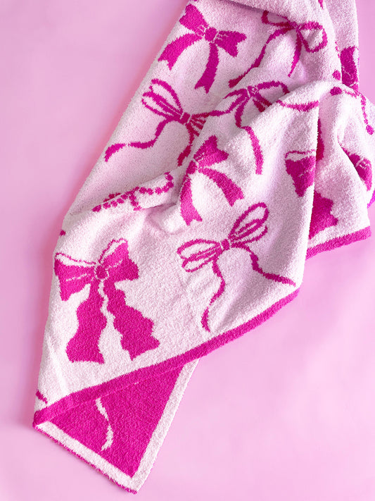 Cozy Pink Bow Luxury Throw Blanket