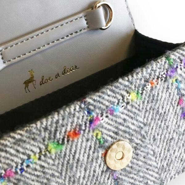 Floral Appliques Tweed Purse: Grey
