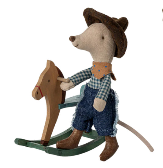 Cowboy mouse on rocking horse, Little brother