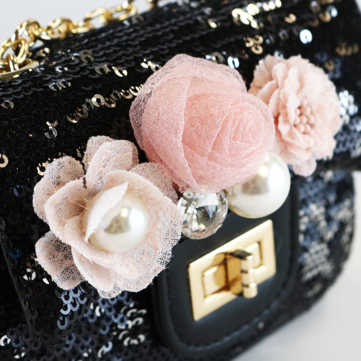 Floral Appliques Sequin Purse Silver