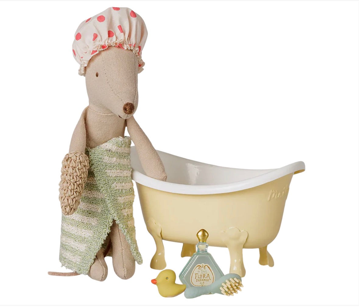 Maileg Bathtub set, Mouse - Yellow (mouse sold separately)