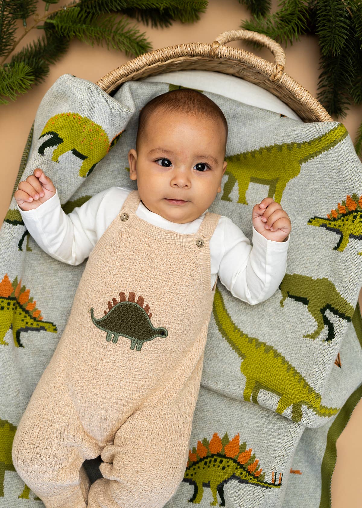Green Dinosaur - OrganicJacquard Sweater Knit Baby Blanket