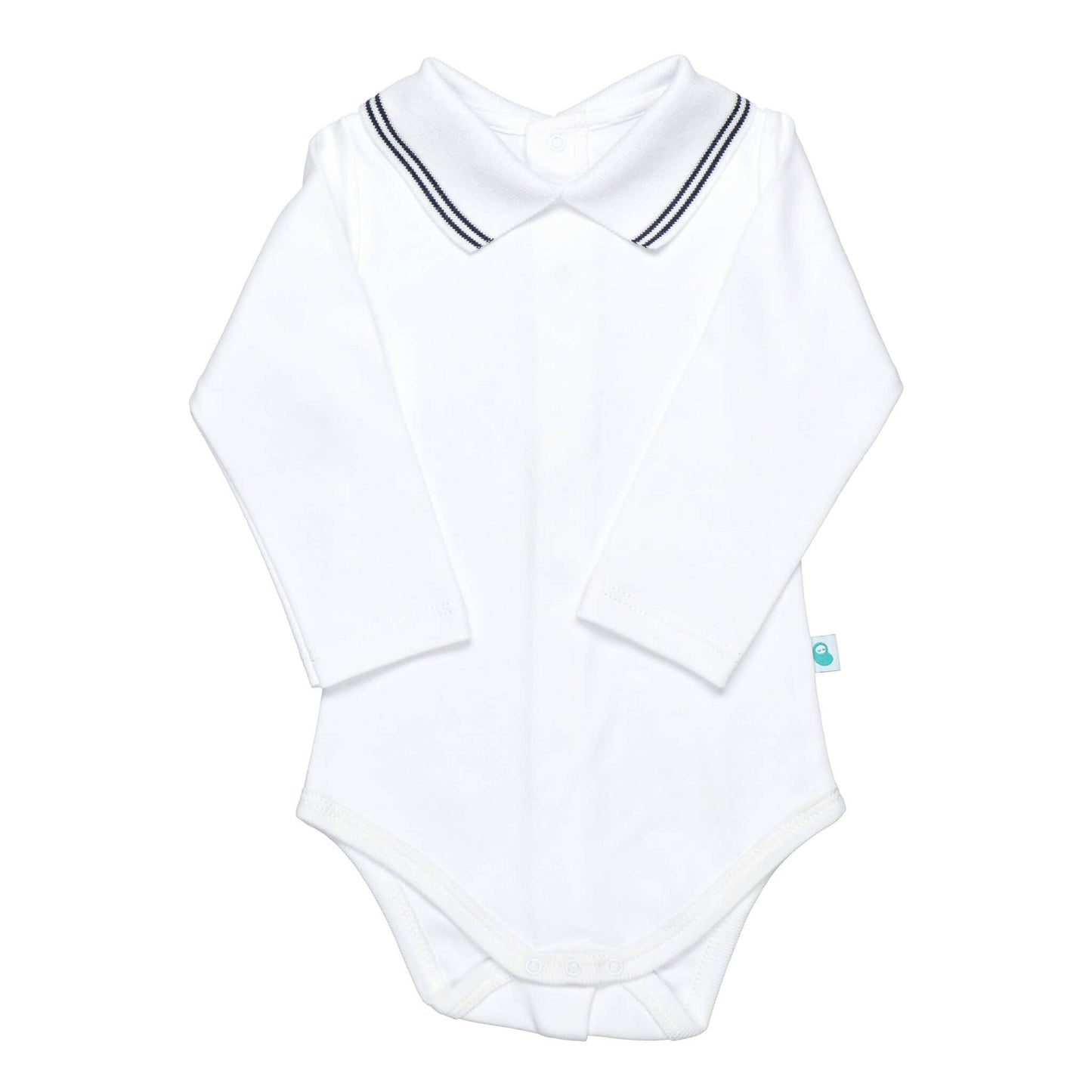 Cotton Baby Bodysuit Onesie with Polo-Style Collar: 1-3M / Long Sleeve / Light Blue