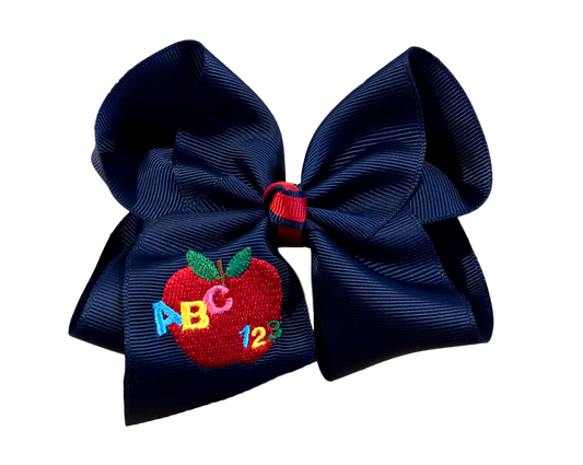 ABC/123 Embroidered Hair Bow  : Alligator Clip / 4 inch