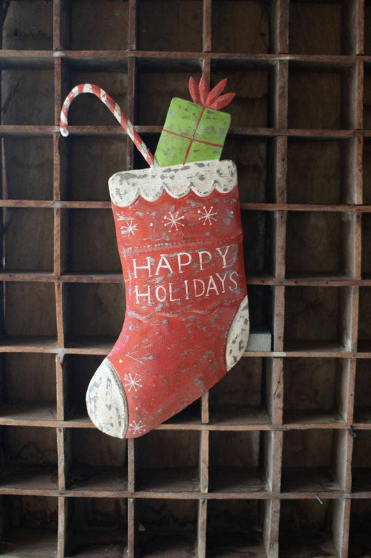 Hand-Hammered Painted Christmas Stocking Wall Art