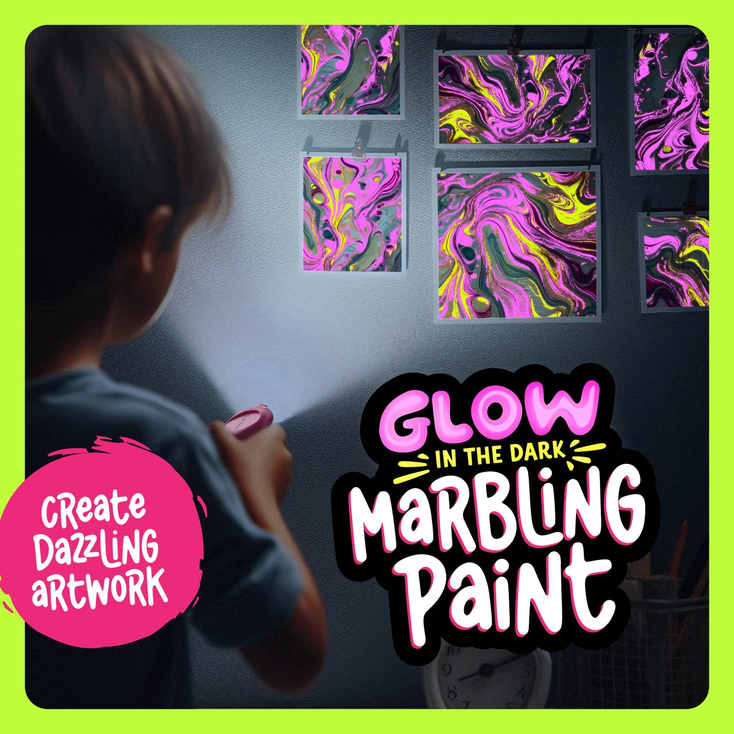 Glow in The Dark Marble Paint Kit for Kids - Water Marbling