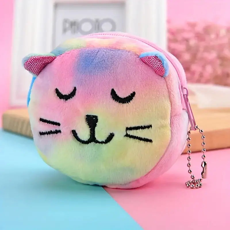 Tie Dye Cat Coin Purse: Mini Bag with Embroidery, Multicolor